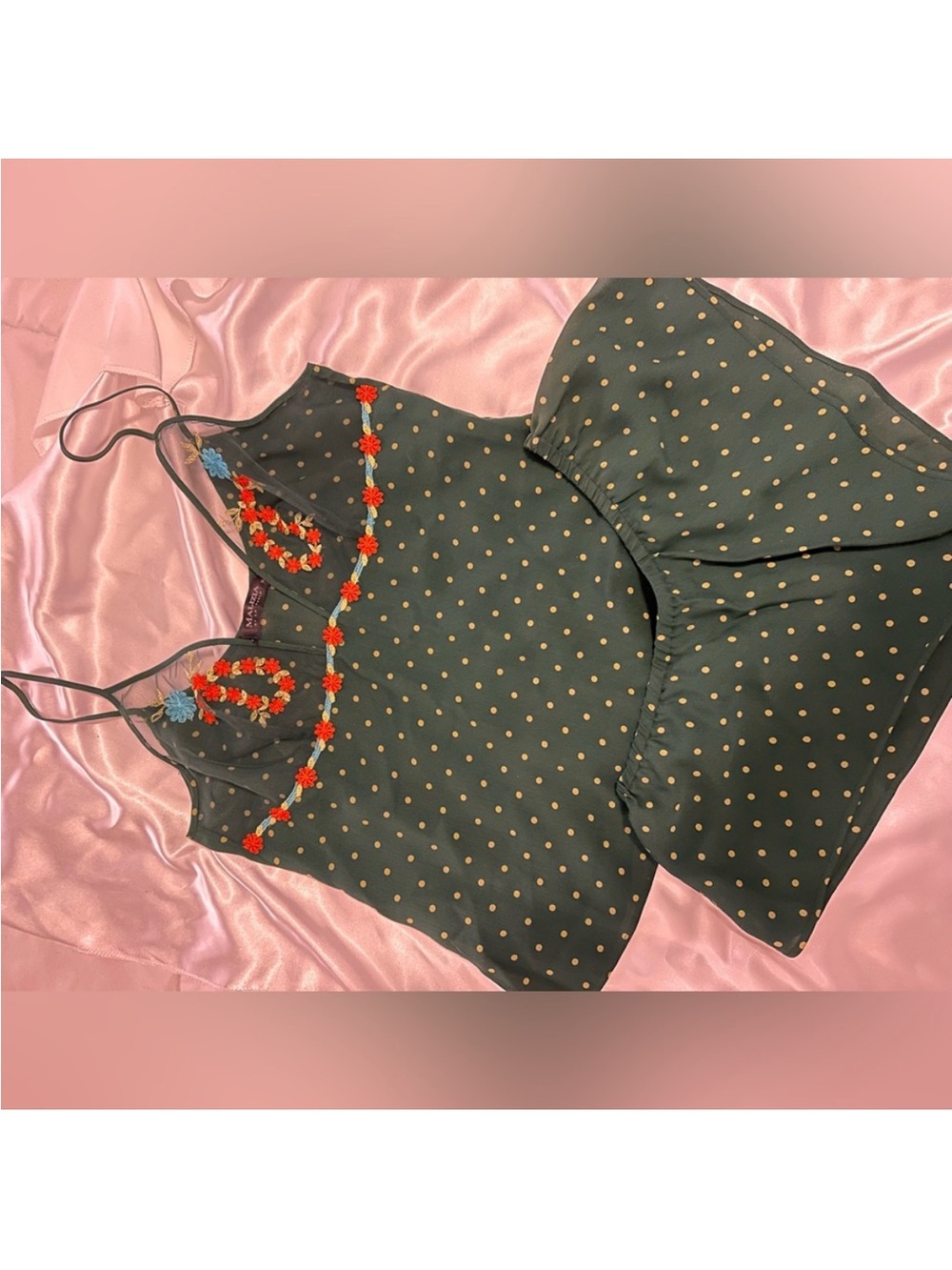 New La Perla Green Polka Dot Pajama Set with Floral Accents #126 - Picture 4 of 8